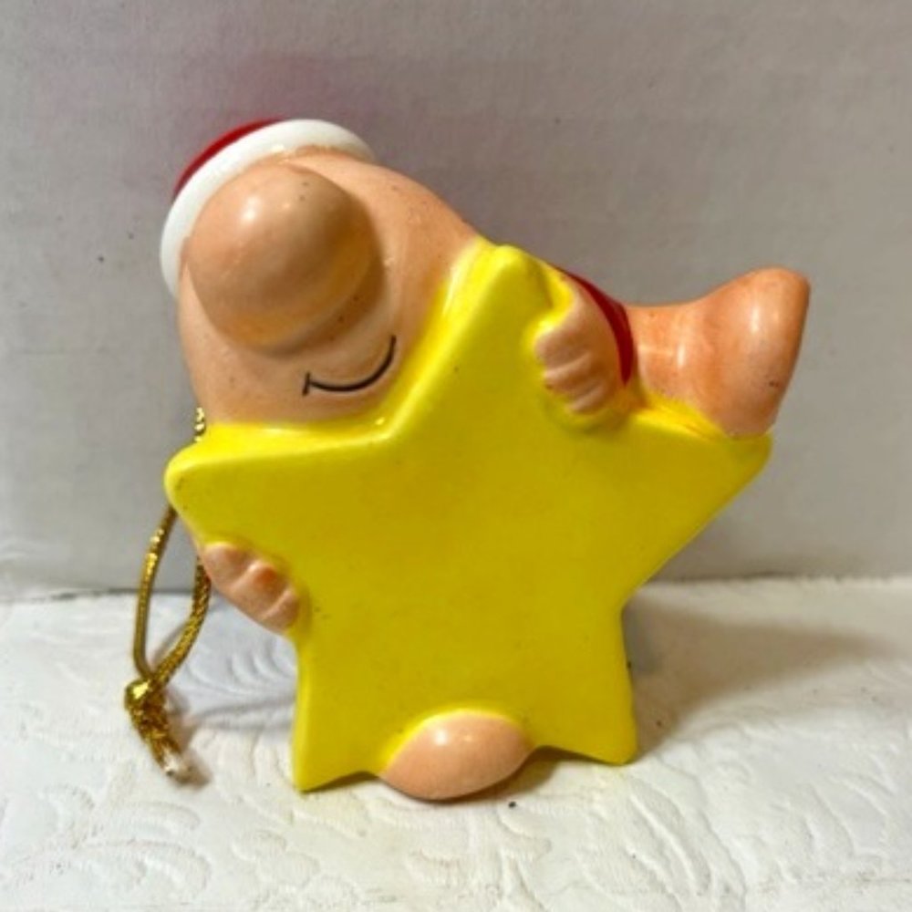 VTG 1982 Santa Ziggy with Yellow Star Christmas Ornament Ceramic 3.5" x 3"